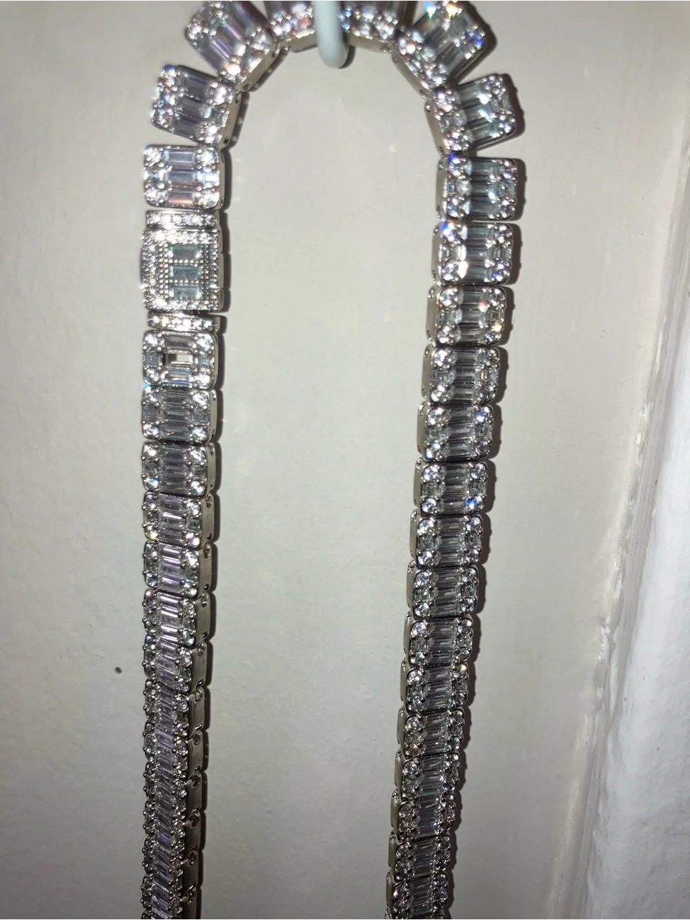 Men's Silver tone moissanite and baguette Tennis Necklace - Clear Stones